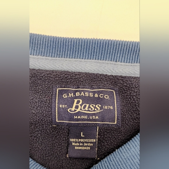 G.H. Bass & Co. Men's Fleece Sweater Pullover Blue Crew Neck M-3 - Picture 3 of 7
